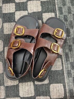 Zara Brown Gold Studded Sandals